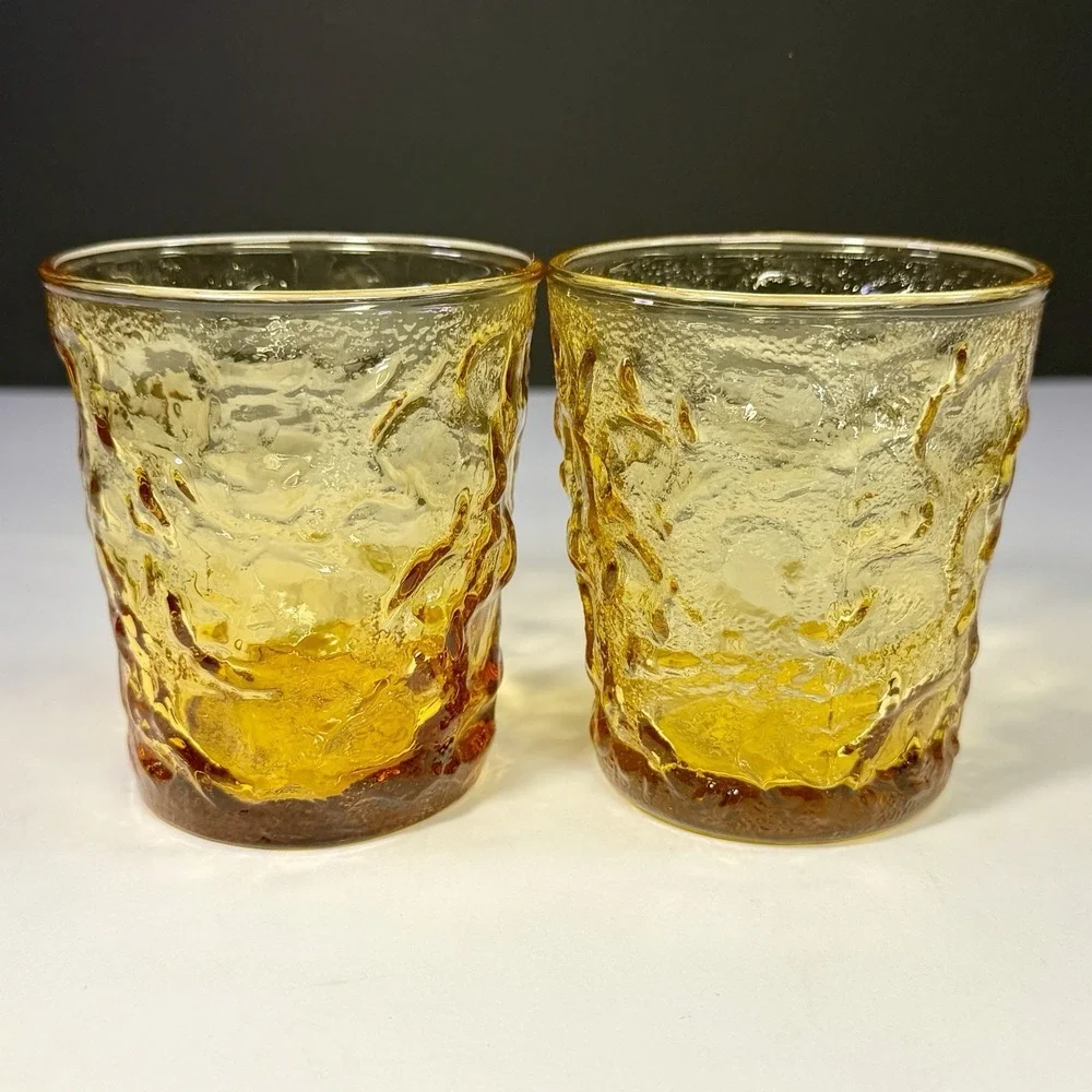 Vintage Anchor Hocking Lido Milano Honey Gold Amber Tumblers 8 oz. Set of 6